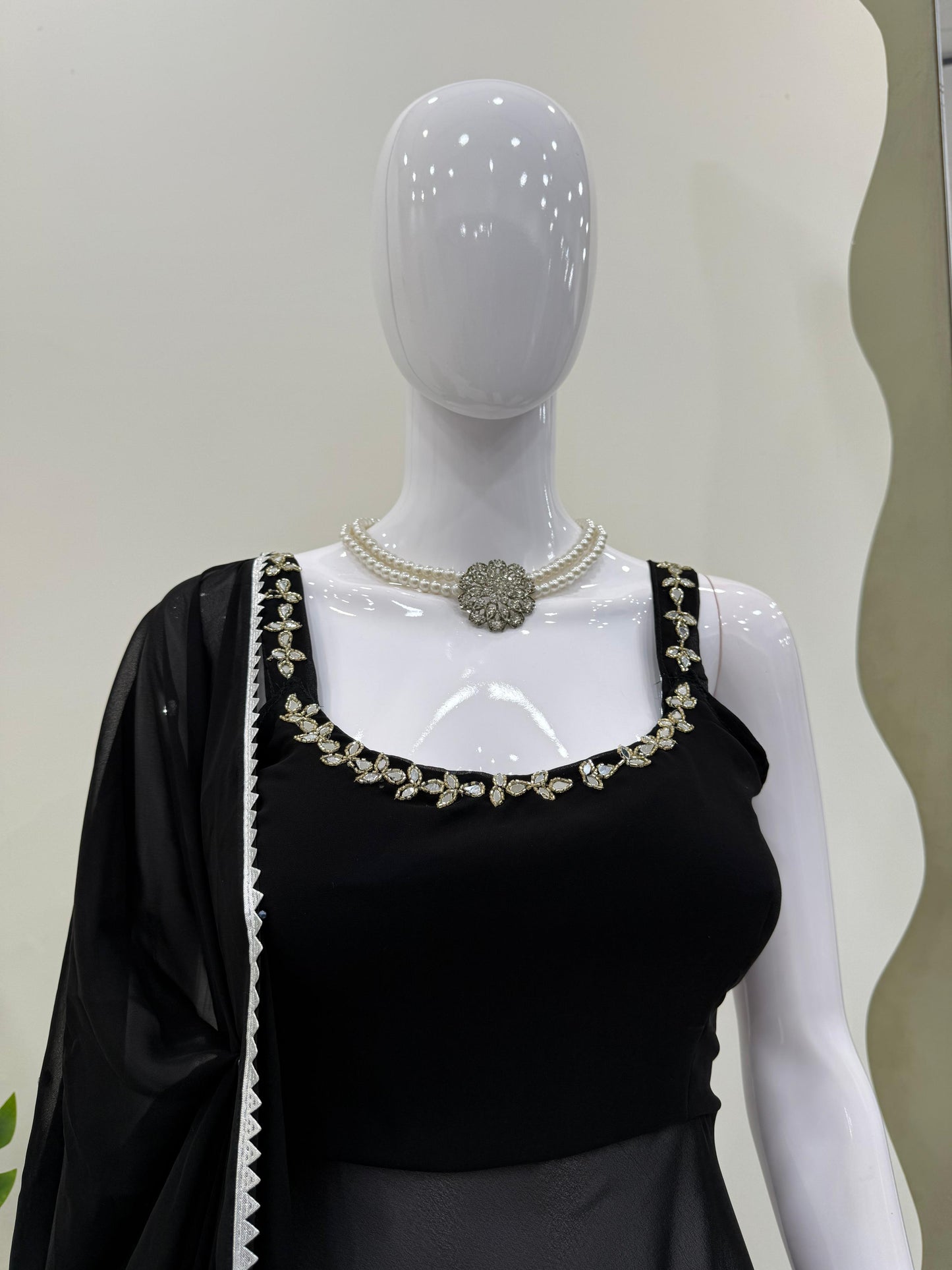 Real Mirror Work Faux Georgette Plazzo Set