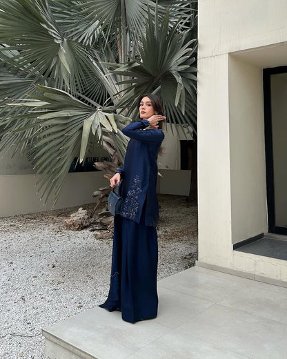 Natural Crepe Silk Embroidered Suit Set – Ready to Wear