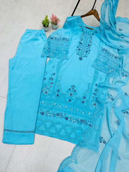 ✨ Premium Designer Georgette Suit Set with Pant & Embroidered Dupatta ✨