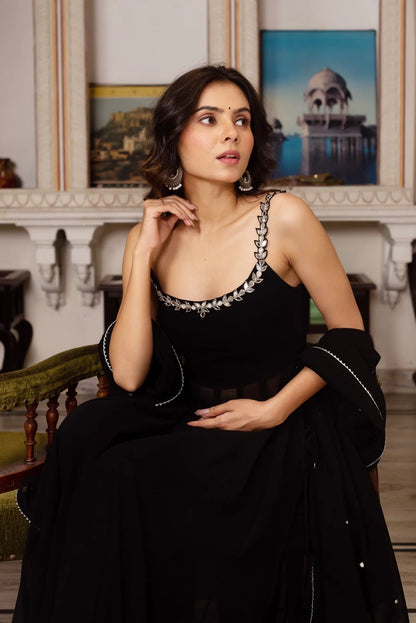 Real Mirror Work Faux Georgette Plazzo Set