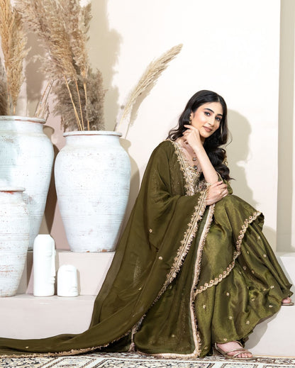 Heavy Simar  Silk Top-Sharara & Dupatta Set