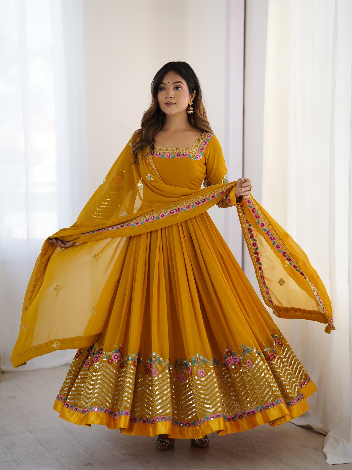 Heavy Designer Party Wear Gown Set – Embroidered Georgette