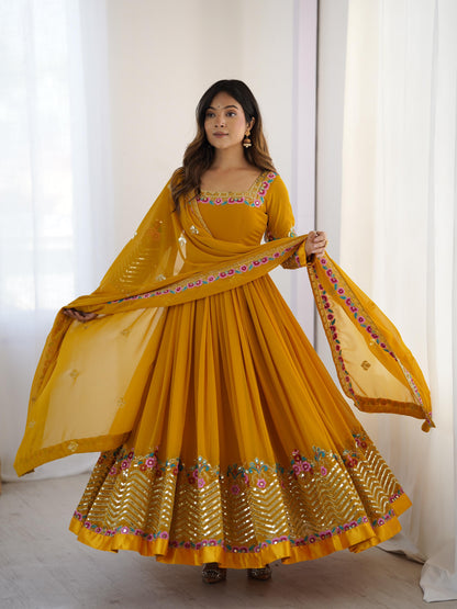 Heavy Designer Party Wear Gown Set – Embroidered Georgette