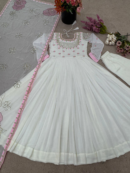 Designer Embroidered Georgette Gown Set