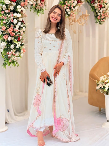 Designer Embroidered Georgette Gown Set