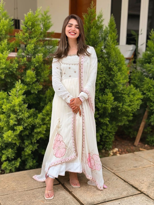 Designer Embroidered Georgette Gown Set