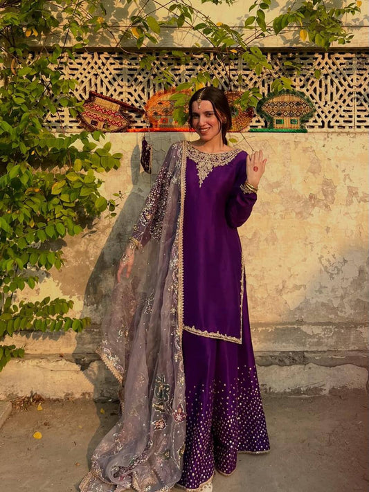 ✨ Exclusive Chinon 3-Piece Plazzo Set with Dupatta | Sequins Embroidery | Premium Quality ✨