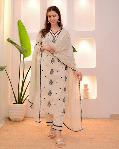 Embroidered Kurta Pant Dupatta Set – Roman Silk