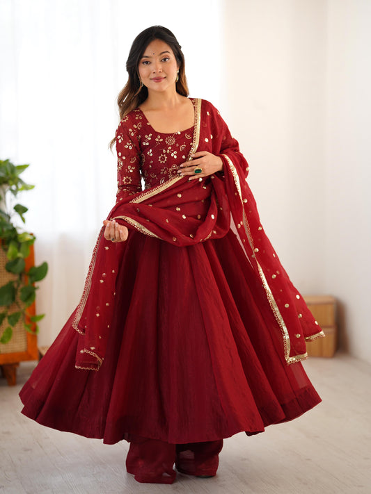 Elegant Crunchy Silk Gown Set with Dupatta