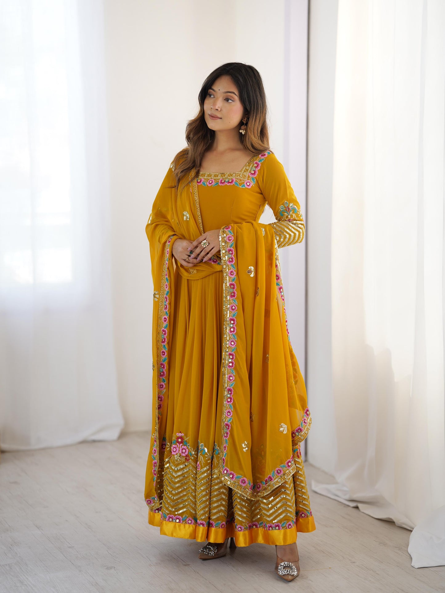 Heavy Designer Party Wear Gown Set – Embroidered Georgette