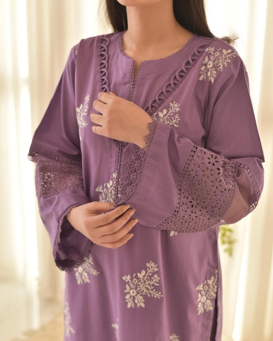 Designer Roman Silk Suit with Silver Chiffon Dupatta