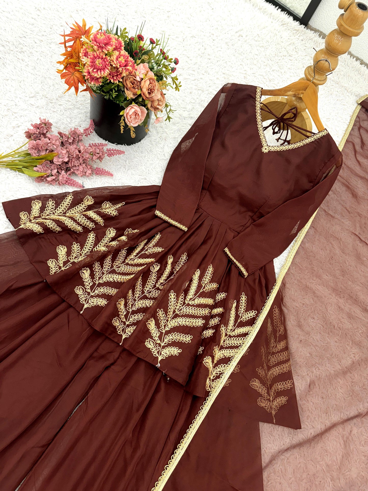 Elegant Embroidered Georgette Ethnic Set