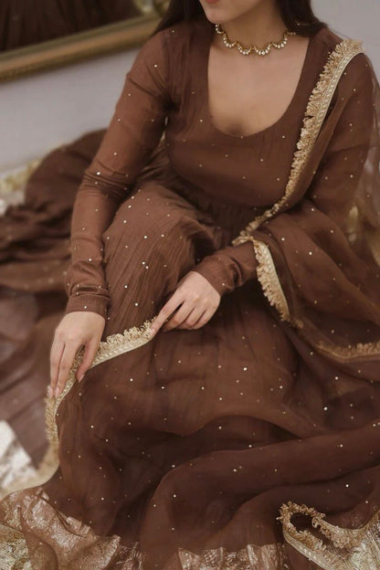 Designer Moti Work Gown Set with Dupatta – Ready to Wear