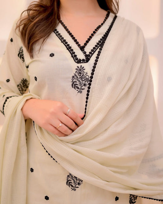 Embroidered Kurta Pant Dupatta Set – Roman Silk