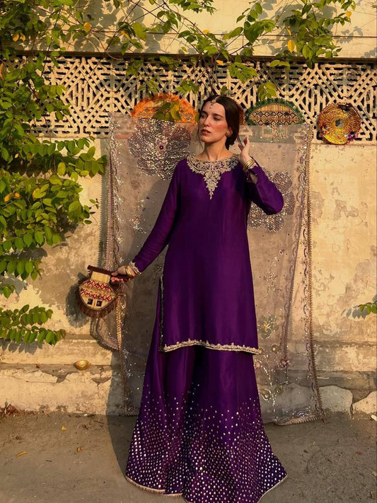 ✨ Exclusive Chinon 3-Piece Plazzo Set with Dupatta | Sequins Embroidery | Premium Quality ✨