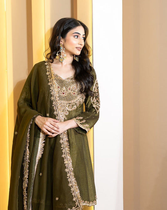 Heavy Simar  Silk Top-Sharara & Dupatta Set