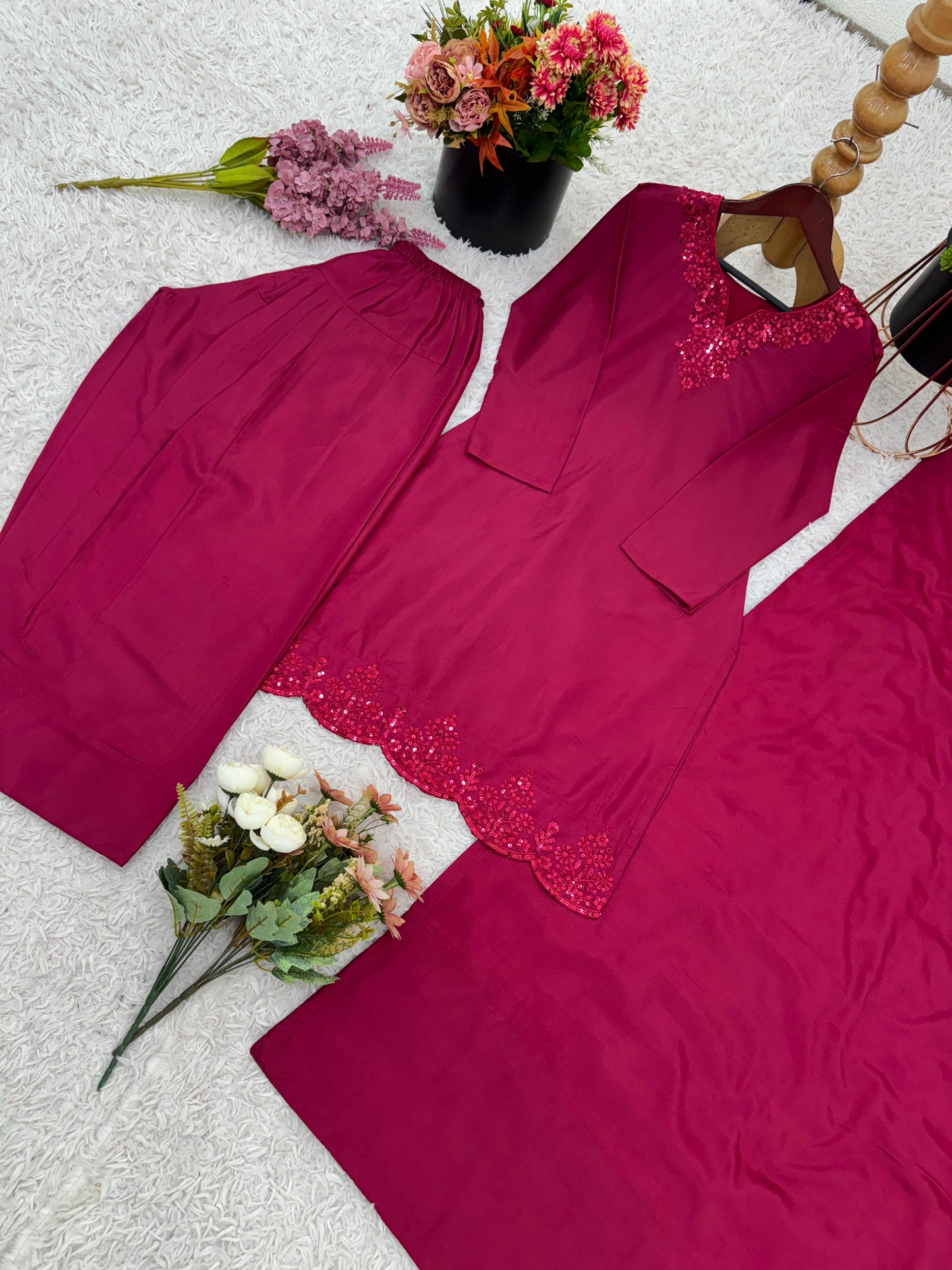 Premium Crepe Silk Embroidered Kurti Set