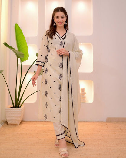 Embroidered Kurta Pant Dupatta Set – Roman Silk