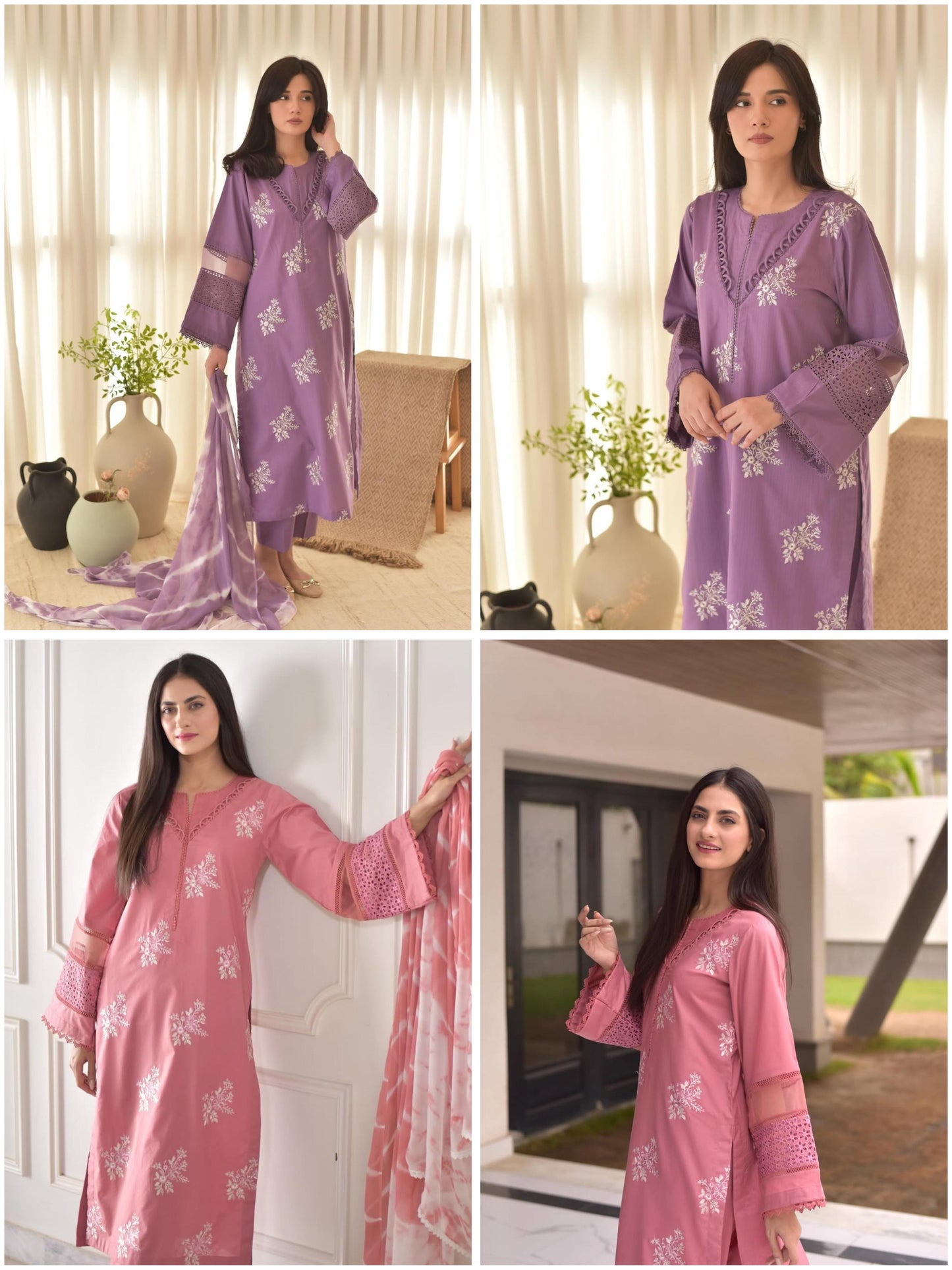 Designer Roman Silk Suit with Silver Chiffon Dupatta