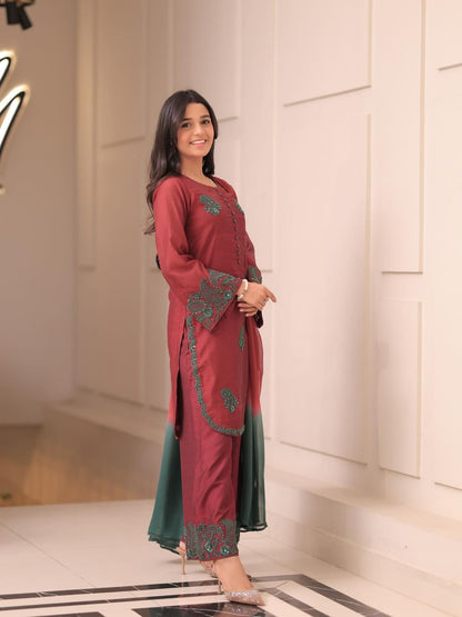 Premium French Crepe Silk Embroidered Suit Set