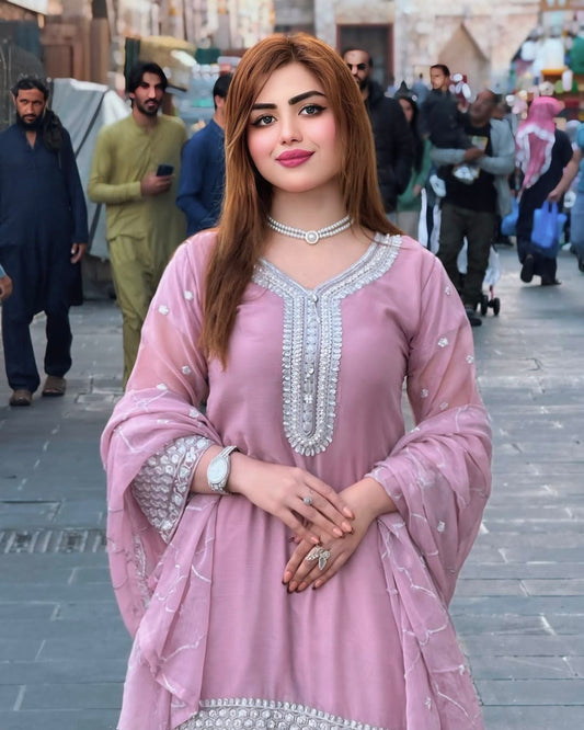 Elegant Embroidered Fox Georgette Kurti Plazzo & Dupatta Set