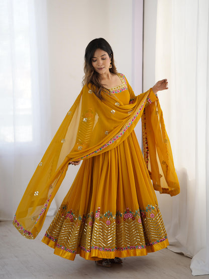 Heavy Designer Party Wear Gown Set – Embroidered Georgette