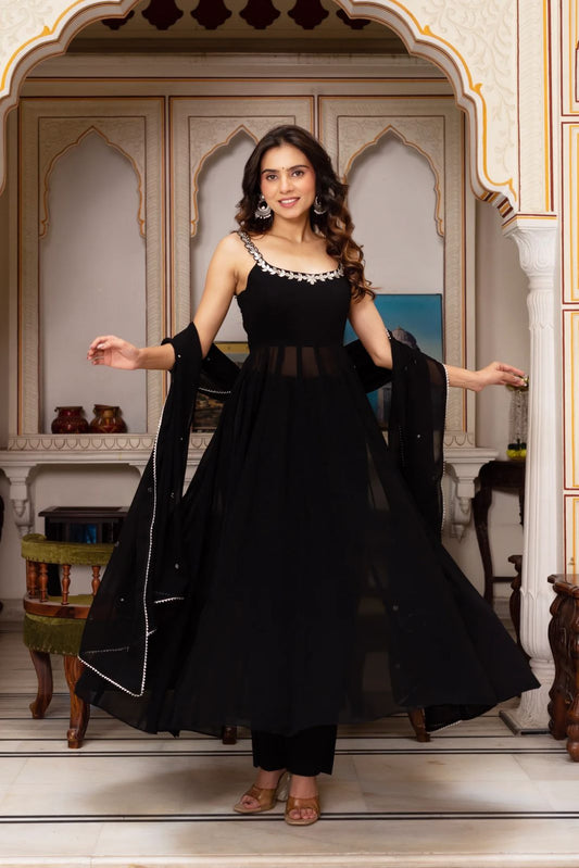 Real Mirror Work Faux Georgette Plazzo Set