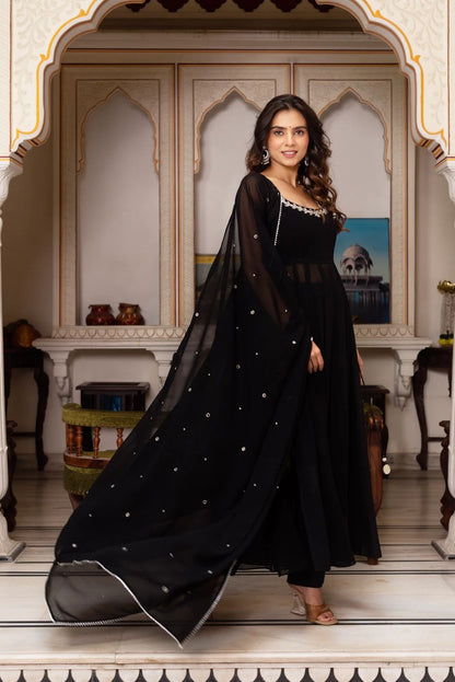Real Mirror Work Faux Georgette Plazzo Set