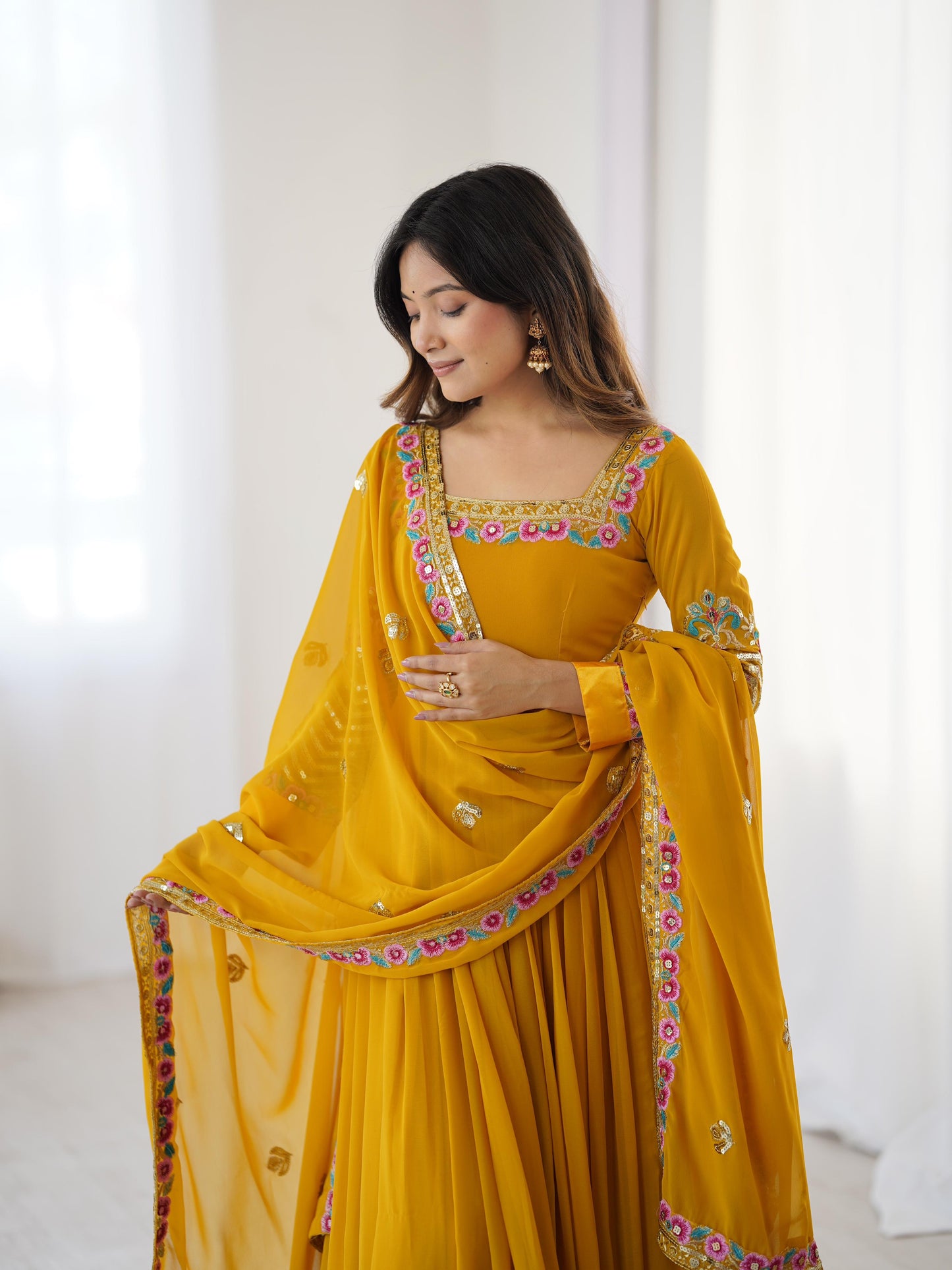 Heavy Designer Party Wear Gown Set – Embroidered Georgette