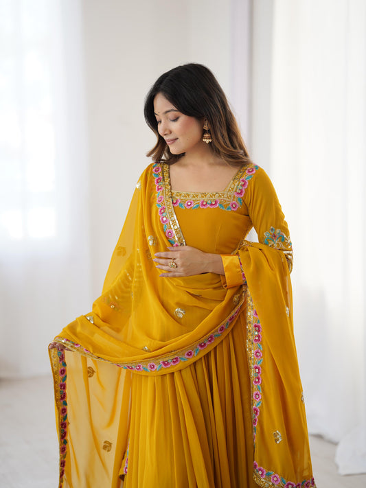 Heavy Designer Party Wear Gown Set – Embroidered Georgette