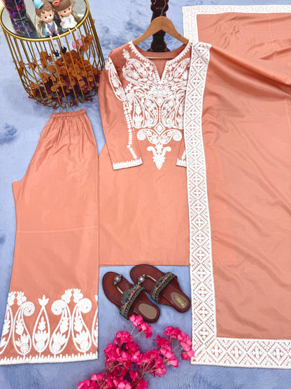 Designer Dull Satin Silk Palazzo Suit Set
