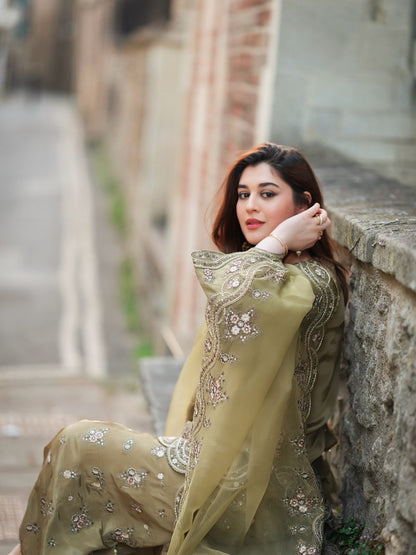 Designer French Crepe Silk Embroidered Sharara Set