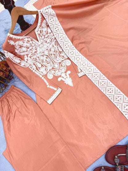 Designer Dull Satin Silk Palazzo Suit Set