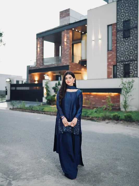 Natural Crepe Silk Embroidered Suit Set – Ready to Wear